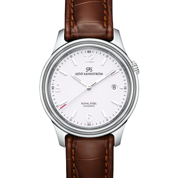 Sjöö Sandström Royal Steel Classic 41mm Vit tavla, alligator.