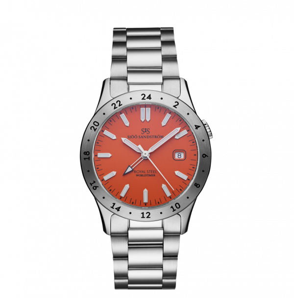 Sjöö Sandström Royal Steel World Timer 36 mm Orange. Beställningsvara