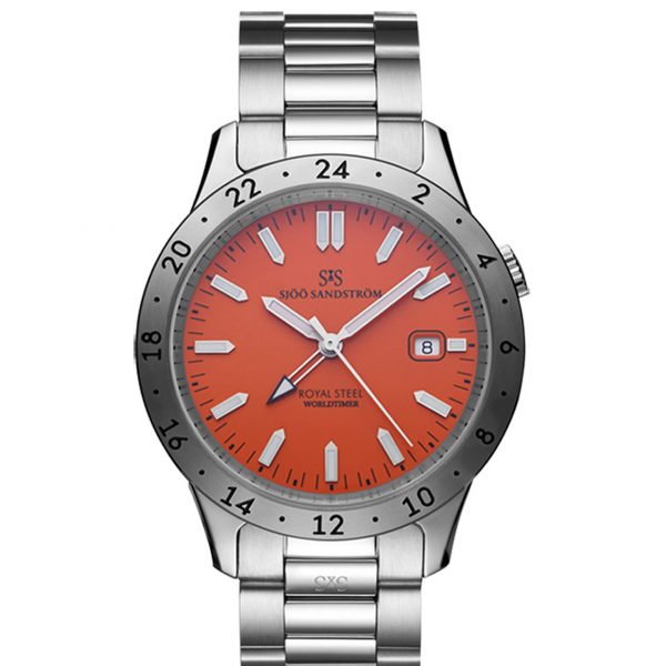 Sjöö Sandström Royal Steel World Timer 41 mm Orange. Beställningsvara