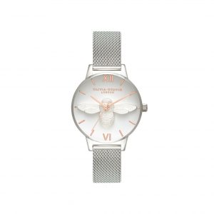 Olivia Burton 3D Bee Rose Gold & Silver Mesh 30 mm