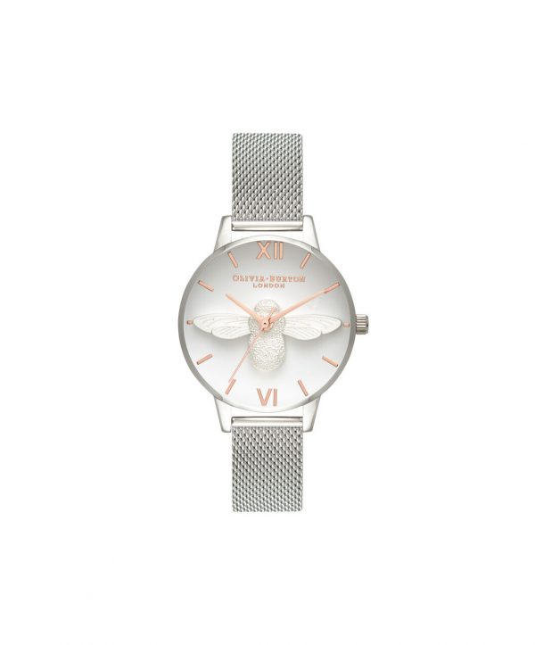 Olivia Burton 3D Bee Rose Gold & Silver Mesh 30 mm