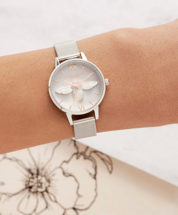 Olivia Burton 3D Bee Rose Gold & Silver Mesh 30 mm - Bild 2
