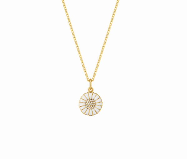 Georg Jensen DAISY Halsband förgyllt silver, Vit emalj/ Diamanter - 11 mm
