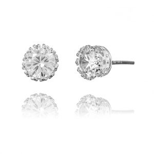 Chros: Crowned – örhängen i rhodierat silver med zirkonia solitär sten 6 mm