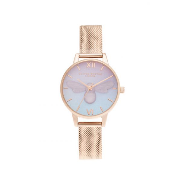 Olivia Burton Sweet Bee Midi Rose Gold Mesh Watch 30 mm