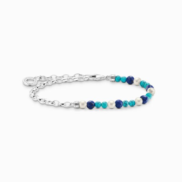 Thomas Sabo Charm-armband med blått beads, silver. 1 ex
