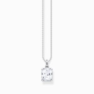 Thomas Sabo Halsband - Vit zirkonia rektangulär sten, silver