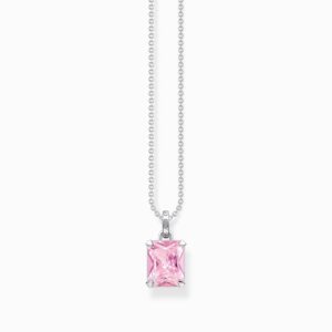 Thomas Sabo Halsband - Rosa zirkonia rektangulär sten, silver