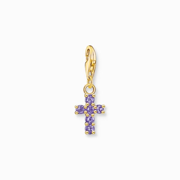 Thomas Sabo Charms berlock: Kors med lila stenar Guldf.
