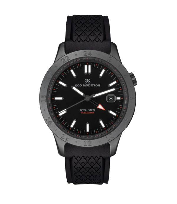 Sjöö Sandström Royal Steel World Timer 41 mm Blacksteel.