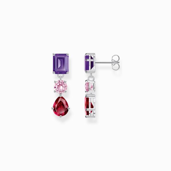 Thomas Sabo Örhängen i silver med tre stenar i rosa, rött och lila. 1 ex