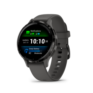 Garmin Venu®3s - 41 mm. Skiffergrå infattning i rostfritt stål med grå boett och silikonarmband
