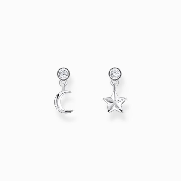 Thomas Sabo Örhängen - Stiftörhängen med mån- och stjärnhänge och vita stenar, silver