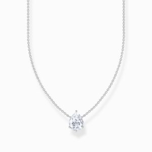Thomas Sabo Halsband - Vit zirkonia droppformat, silver.