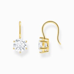 Thomas Sabo Örhängen - Vit sten och krok. guldpläterade.