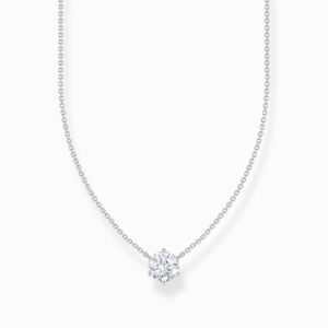 Thomas Sabo Halsband - Vit zirkonia rund sten, silver.