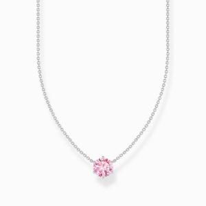 Thomas Sabo Halsband - Rosa zirkonia rund sten, silver.