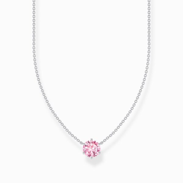 Thomas Sabo Halsband - Rosa zirkonia rund sten, silver.