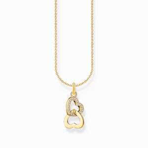 Thomas Sabo Halsband - Sammanlänkade hjärtan, guldpläterat och CZ.