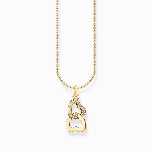 Thomas Sabo Halsband - Sammanlänkade hjärtan, guldpläterat och CZ.
