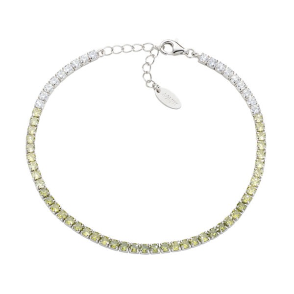 AMEN Italy: Tennis armband - Sterling silver. 2,5 mm Tonad - Vitt till oliv grön zirkonia - Rhodium