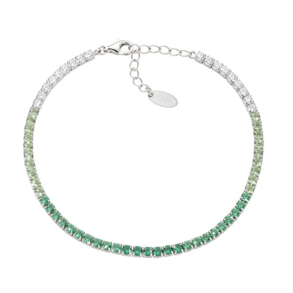 AMEN Italy: Tennis armband - Sterling silver. 2.5 mm Tonad – Vitt till grönt Zirkonia - Rhodium 
