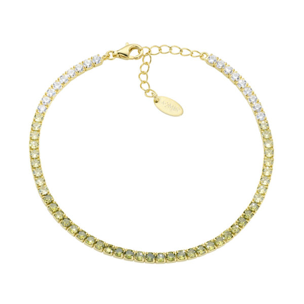 AMEN Italy: Tennis armband - Sterling silver. 2,5 mm. Tonad Oliv och vit zirkonia - Guldförgyllt