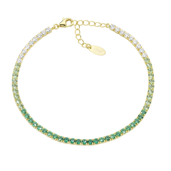 AMEN Italy: Tennis armband - Sterling silver. 2,5 mm. Tonad Grön och vit zirkonia - Guldförgyllt