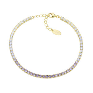 AMEN Italy: Tennis armband - Sterling silver. 2 mm. Tonad Lavendel och vit zirkonia - Guldförgyllt