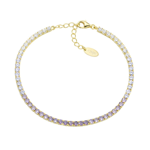 AMEN Italy: Tennis armband - Sterling silver. 2 mm. Tonad Lavendel och vit zirkonia - Guldförgyllt