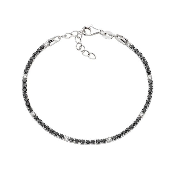 AMEN Italy: Tennis armband - Sterling silver. 2 mm. Svarta och vita zirkonia - Rhodium