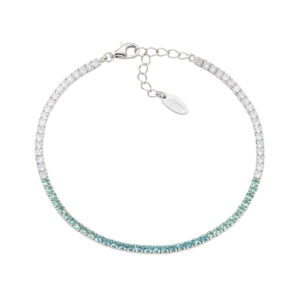AMEN Italy: Tennis armband - Sterling silver. 2 mm. Tonad aquamarin och vit zirkonia - Rhodium 