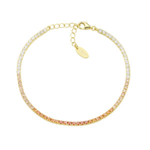 AMEN Italy: Tennis armband - Sterling silver. 2 mm. Tonad orange/gult och vit zirkonia - Guldförgyllt