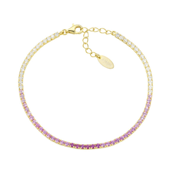 AMEN Italy: Tennis armband - Sterling silver. 2 mm. Tonad rosa och vit zirkonia - Guldförgyllt