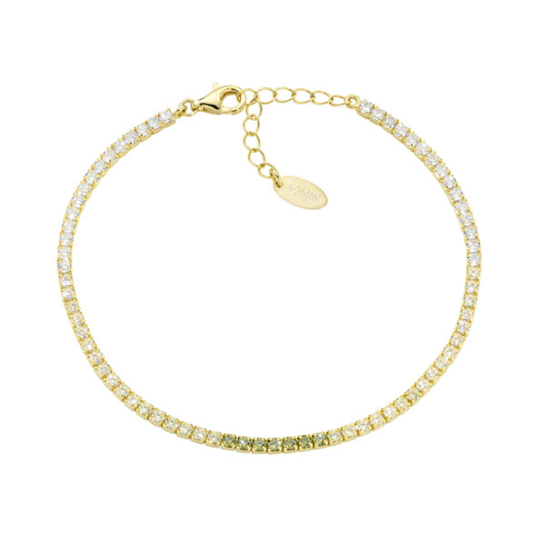 AMEN Italy: Tennis armband - Sterling silver. 2 mm. Tonad Oliv och vit zirkonia - Guldförgyllt