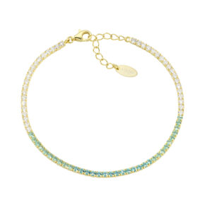 AMEN Italy: Tennis armband - Sterling silver. 2 mm. Tonade Mintgröna färger och vit zirkonia - Guldförgyllt