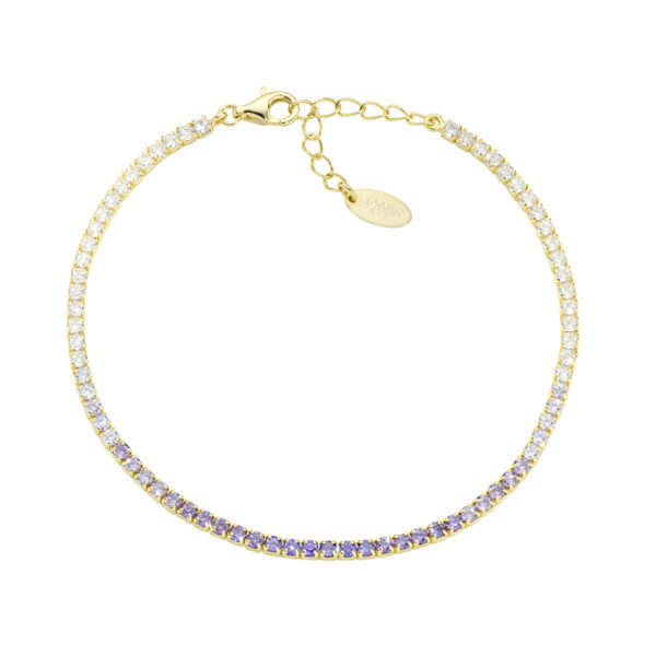 AMEN Italy: Tennis armband - Sterling silver. 2 mm. Tonad Lavendel och vit zirkonia - Guldförgyllt