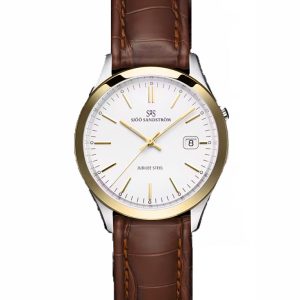 SjööSandström Jubilé Herr Guldpvd/stål. 40 mm. Brunt läderband. Begränsad tillgång